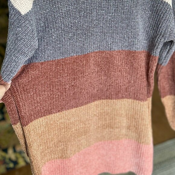 NWT Lulus Colors of Autumn Beige Multi Striped Chenille Knit Sweater Dress Sz L - Picture 7 of 12